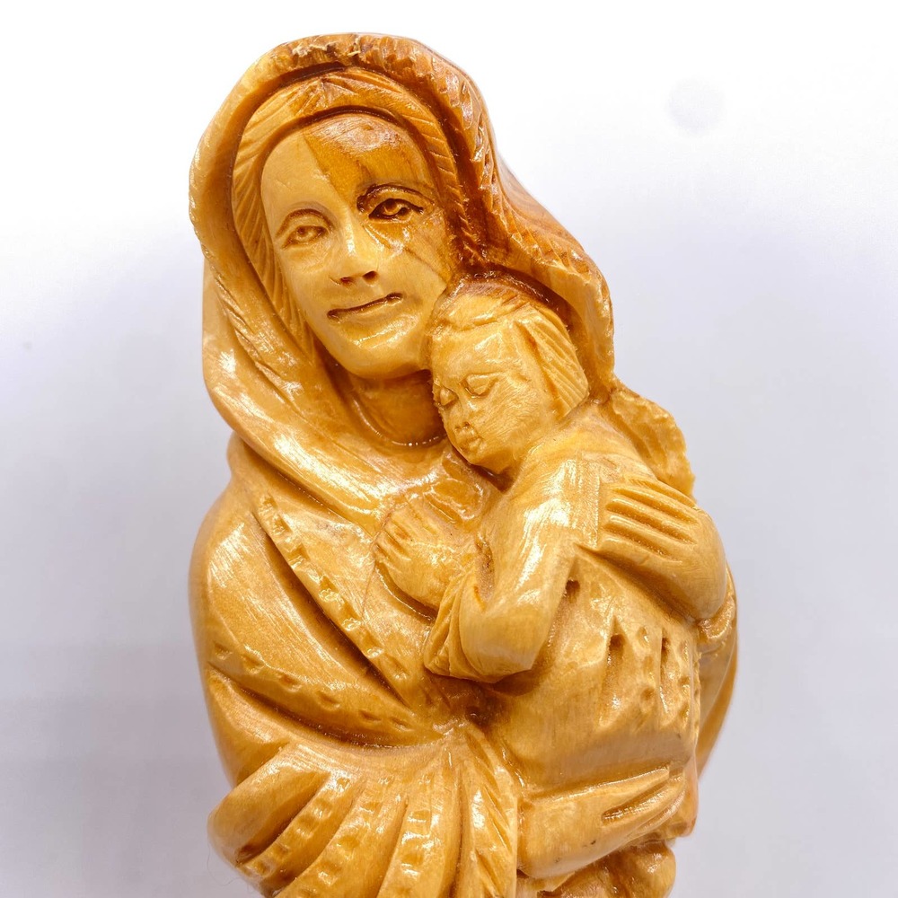 Virgin Mary & Baby Jesus Olive Wood Statue 10" Made in Bethlehem - Picture 2 of 6